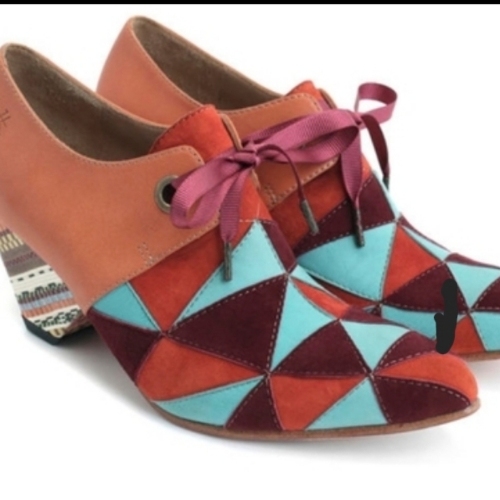 John Fluevog Multicolor Geometric Patchwork Ankle Boots